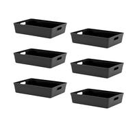 simpa 6L 6 Litre Plastic Storage Basket Studio Organiser Trays with Handles - Black, Set of 6 Trays - 8cm (H) x 35cm (L) x 26cm (W)