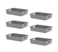 simpa 6L 6 Litre Plastic Storage Basket Studio Organiser Trays with Handles - Grey, Set of 6 Trays - 8cm (H) x 35cm (L) x 26cm (W)