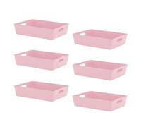 simpa 6L 6 Litre Plastic Storage Basket Studio Organiser Trays with Handles - Pastel Pink, Set of 6 Trays - 8cm (H) x 35cm (L) x 26cm (W)