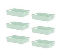 simpa 6L 6 Litre Plastic Storage Basket Studio Organiser Trays with Handles - Sage Green, Set of 6 Trays - 8cm (H) x 35cm (L) x 26cm (W)