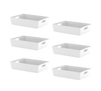 simpa 6L 6 Litre Plastic Storage Basket Studio Organiser Trays with Handles - White, Set of 6 Trays - 8cm (H) x 35cm (L) x 26cm (W)
