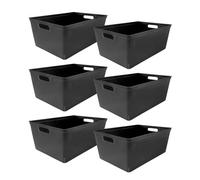 Simpa 6Pc 11L Black Plastic Storage Basket Studio Organiser Trays With Handles