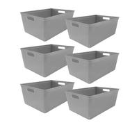 Simpa 6Pc 11L Grey Plastic Storage Basket Studio Organiser Trays With Handles