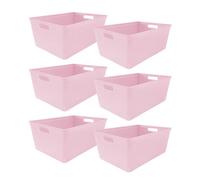 Simpa 6Pc 11L Pastel Pink Plastic Storage Basket Studio Organiser Trays With Handles