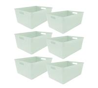Simpa 6Pc 11L Sage Green Plastic Storage Basket Studio Organiser Trays With Handles