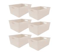 Simpa 6Pc 11L Taupe Plastic Storage Basket Studio Organiser Trays With Handles