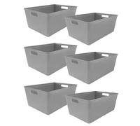 Simpa 6Pc 4L Grey Plastic Storage Basket Studio Organiser Trays With Handles