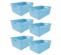 Simpa 6Pc 4L Pastel Blue Plastic Storage Basket Studio Organiser Trays With Handles