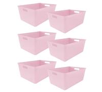 Simpa 6Pc 4L Pastel Pink Plastic Storage Basket Studio Organiser Trays With Handles