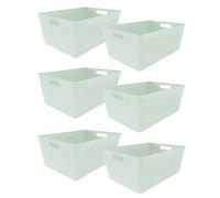 Simpa 6Pc 4L Sage Green Plastic Storage Basket Studio Organiser Trays With Handles