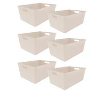 Simpa 6Pc 4L Taupe Plastic Storage Basket Studio Organiser Trays With Handles