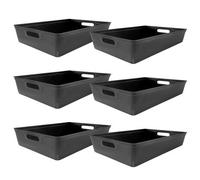 Simpa 6Pc 6L Black Plastic Storage Basket Studio Organiser Trays With Handles
