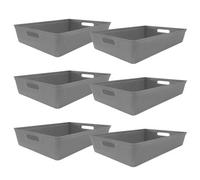 Simpa 6Pc 6L Grey Plastic Storage Basket Studio Organiser Trays With Handles