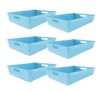 Simpa 6Pc 6L Pastel Blue Plastic Storage Basket Studio Organiser Trays With Handles
