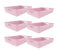 Simpa 6Pc 6L Pastel Pink Plastic Storage Basket Studio Organiser Trays With Handles