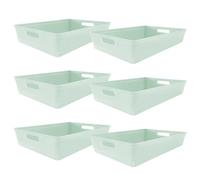 Simpa 6Pc 6L Sage Green Plastic Storage Basket Studio Organiser Trays With Handles