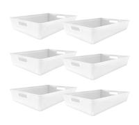 Simpa 6Pc 6L White Plastic Storage Basket Studio Organiser Trays With Handles