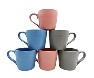 simpa 6PC Assorted Colour Ribbed Speckled Stoneware Mugs 500ml