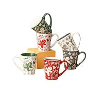 simpa 6PC Christmas Gingerbread Man Stoneware Mug Set. Volume 350ml. Dishwasher & Microwave Safe.