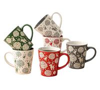 simpa 6PC Christmas Reindeer Stoneware Mug Set. Volume 350ml. Dishwasher & Microwave Safe.