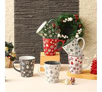 simpa 6PC Christmas Tree & Snowflake Stoneware Mug Set 350ml simpa Multicolor