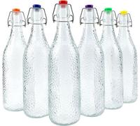 Simpa 6Pc Clear 1L Bottles Embossed Dots & Assorted Colour Swing Top Lids