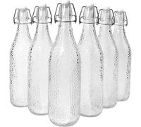 Simpa 6Pc Clear 1L Bottles Embossed Dots & White Swing Top Lids