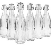 Simpa 6Pc Clear 1L Bottles Embossed Vertical Stripes & White Swing Top Lids