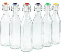 Simpa 6Pc Clear 1L Octagonal Bottles & Assorted Colour Swing Top Lids
