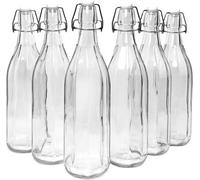 Simpa 6Pc Clear 1L Octagonal Bottles & White Swing Top Lids