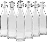 Simpa 6Pc Clear 1L Square Bottles & White Swing Top Lids