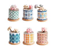 simpa 6PC Decorative Mixed Pattern Ceramic Plant Pots - Bohemian Design 7.3cm (H) x 7.3cm (Dia)