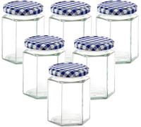 Simpa 6Pc Glass Preserve Jars With Airtight Blue Gingham Screw Top Lids - 280Ml