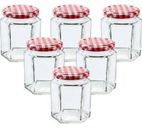 Simpa 6Pc Glass Preserve Jars With Airtight Red Gingham Screw Top Lids - 280Ml
