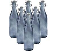 Simpa 6Pc Grey 1L Glass Bottles With Swing Top Lids - 1 Litre