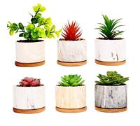 Simpa 6Pc Mixed Colour Pattern Ceramic Plant Pots With Bamboo Base