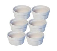 Simpa 6Pc Off White Ceramic Patterned Souffle Creme Brulee Ramekin Dishes - 200Ml
