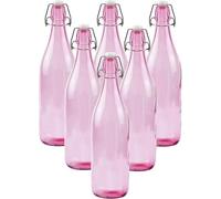 Simpa 6Pc Pink 1L Glass Bottles With Swing Top Lids - 1 Litre