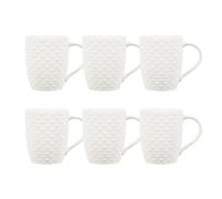simpa 6PC Porcelain White Love Heart Mug Set. Volume 500ml. Dishwasher & Microwave Safe.