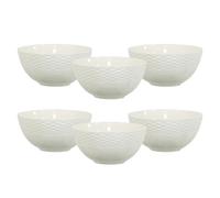 simpa 6PC Porcelain White Vintage Bowl Tableware Set. 15cm Diameter Bowls. Dishwasher & Microwave Safe.