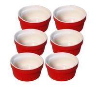 Simpa 6Pc Red Ceramic Patterned Souffle Creme Brulee Ramekin Dishes - 200Ml