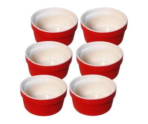Simpa 6Pc Red Ceramic Patterned Souffle Creme Brulee Ramekin Dishes - 200Ml
