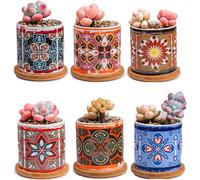 simpa 6PC Retro Pattern Ceramic Plant Pots with Bamboo Base simpa Multicolor