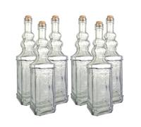 simpa 6PC Vintage Square Glass Bottles with Cork Stopper 800ml in Clear simpa Clear