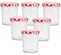 Simpa 6Pc Wide Mouth Glass Preserve Jars With Airtight Red Gingham Screw Top Lids - 324Ml