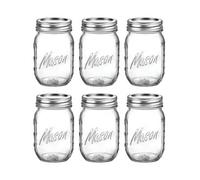 Simpa 6Pk 475Ml/16Oz Glass Mason Jars With Airtight Lids & Measurements Guide.