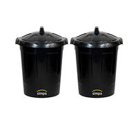simpa 80 Litre 80L Set of 2 Extra Large Black Plastic Dustbin Kitchen House Garden Storage Unit Bin with Clip Locking Lid.
