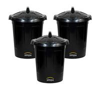 simpa 80 Litre 80L Set of 3 Extra Large Black Plastic Dustbin Kitchen House Garden Storage Unit Bin with Clip Locking Lid.