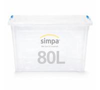 simpa 80 Litre 80L Stackable Plastic Storage Box with Clear Click Lock Closure Lid - 39cm (H) x 58cm (L) x 40cm (W) - Single Box