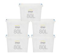 Simpa 80L Clik 'n' Store Plastic Storage Boxes - Set Of 5